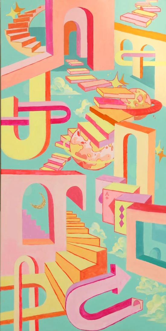  作品：《错乱空间》 160cm×80cm 布面丙烯